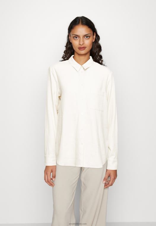 Anna Field kvinner lin-mix button down bluse button down bluse beige P266L680 - Bilde 1