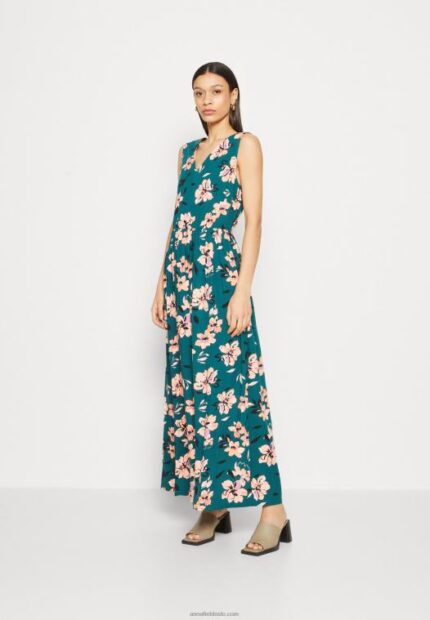Anna Field kvinner maxi kjole mørkegrønn/rosa P266L224