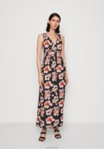 Anna Field kvinner maxi kjole svart/rosa/flerfarget P266L141