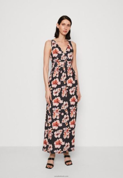 Anna Field kvinner maxi kjole svart/rosa/flerfarget P266L141