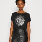 Anna Field kvinner print t-skjorte svart P266L332