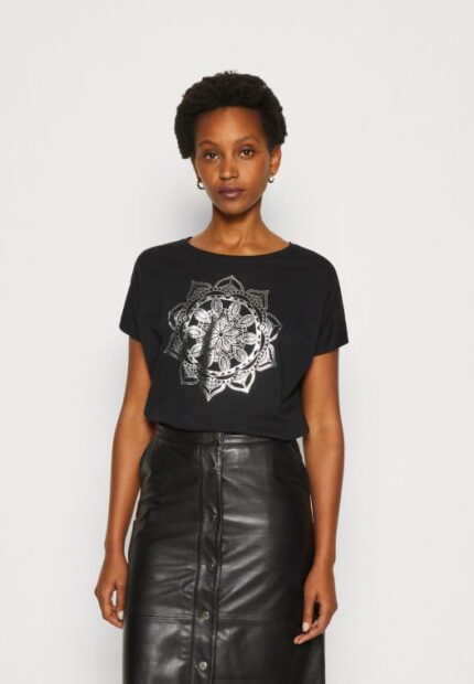 Anna Field kvinner print t-skjorte svart P266L332