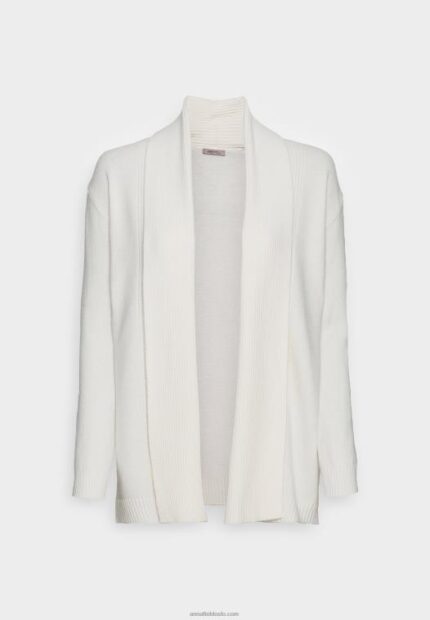 Anna Field kvinner ribbestrikket cardigan med krage off white P266L827