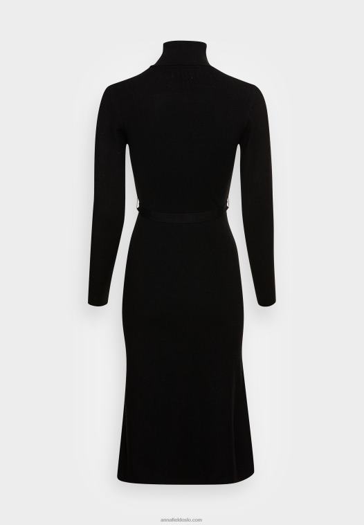 Anna Field kvinner rollkragen ripp mini strickkleid mit grtel jumper dress black P266L234 - Bilde 2