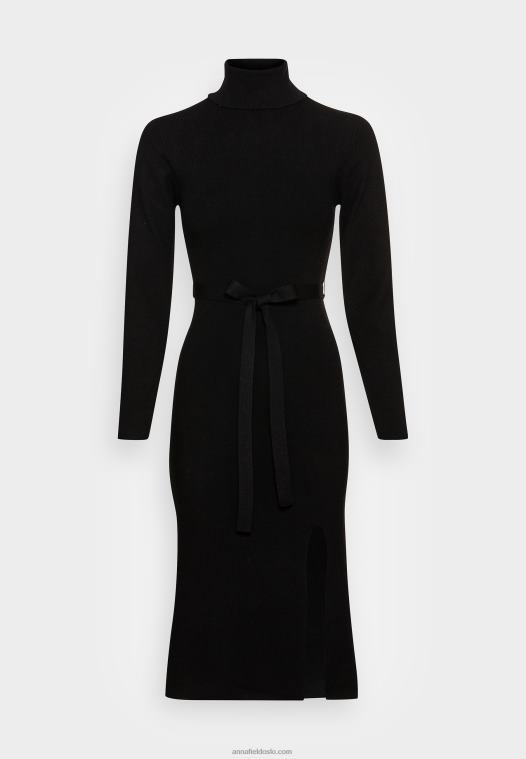 Anna Field kvinner rollkragen ripp mini strickkleid mit grtel jumper dress black P266L234 - Bilde 1