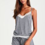 Anna Field kvinner sett pyjamassett off-white/mørkeblått P266L1060