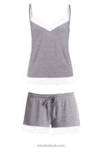Anna Field kvinner sett pyjamassett off-white/mørkeblått P266L1060 - Bilde 6