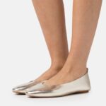 Anna Field kvinner skinn ballett pumps gull P266L2108