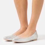 Anna Field kvinner skinn ballett pumps sølv P266L2143