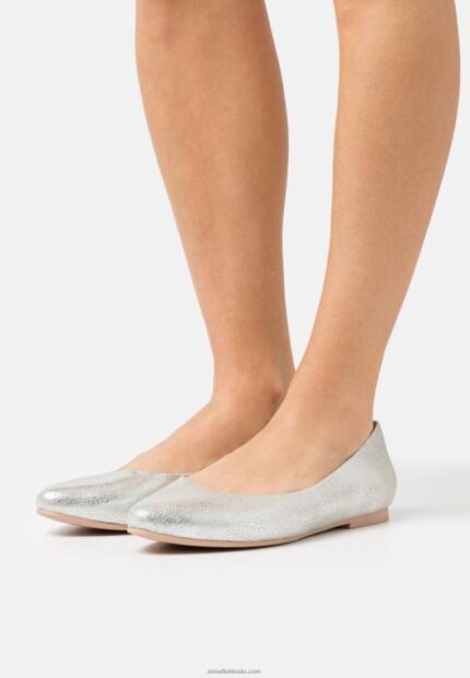 Anna Field kvinner skinn ballett pumps sølv P266L2143