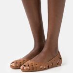 Anna Field kvinner skinn peeptoe ballett pumps cognac P266L2125
