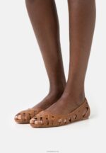 Anna Field kvinner skinn peeptoe ballett pumps cognac P266L2125