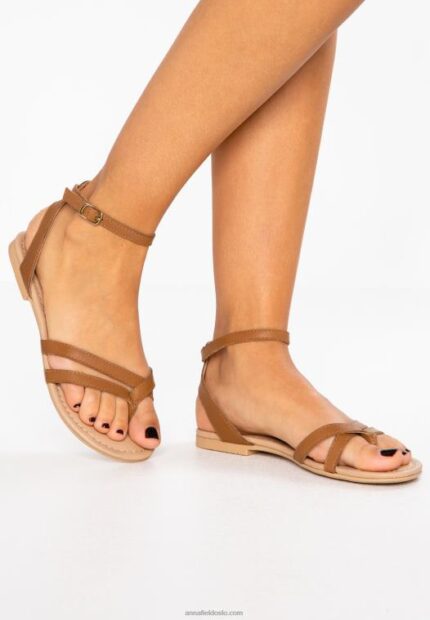 Anna Field kvinner skinn t-bar sandaler cognac P266L1513
