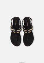 Anna Field kvinner t-bar sandaler svart/gull P266L1503 - Bilde 6