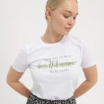 Anna Field kvinner t-skjorte med trykk hvit P266L239