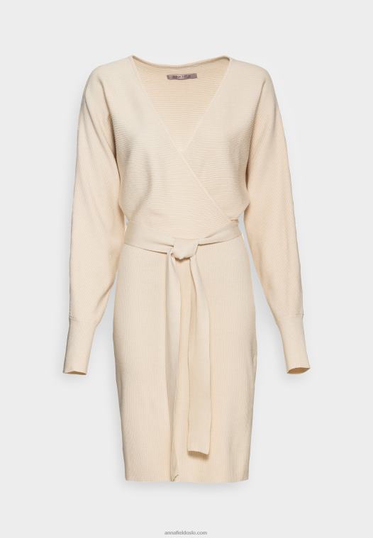 Anna Field kvinner wrap v ausschnitt mini strikkleid mit grtel shift dress off white P266L203 - Bilde 1