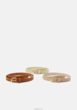 Anna Field kvinner 3-paknings belte konjakk/beige/rosa P266L2730