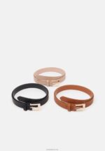 Anna Field kvinner 3-paknings belte svart/konjakk/rosa P266L2726