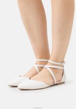 Anna Field kvinner ankelreim ballett pumps hvit P266L2158