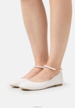 Anna Field kvinner ankelreim ballett pumps hvit P266L2178