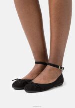 Anna Field kvinner ankelreim ballett pumps svart P266L2157