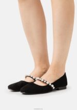 Anna Field kvinner ankelreim ballett pumps svart P266L2166