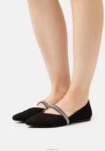 Anna Field kvinner ankelreim ballett pumps svart P266L2176