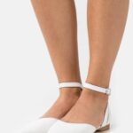 Anna Field kvinner ankelstropp i skinn ballettpumps hvit P266L2174