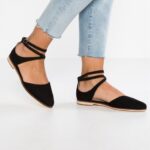 Anna Field kvinner ankelstropp i skinn ballettpumps svart P266L2156