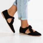 Anna Field kvinner ankelstropp i skinn ballettpumps svart P266L2159