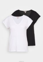 Anna Field kvinner basic v-hals drop shoulder 2 pack basic t-skjorte svart/hvit P266L261 - Bilde 5