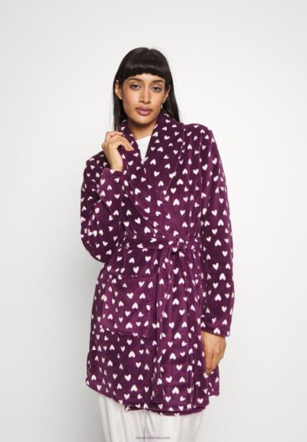 Anna Field kvinner morgenkåpe mørk rød/beige P266L1091