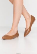 Anna Field kvinner skinn ballett pumps cognac P266L2066
